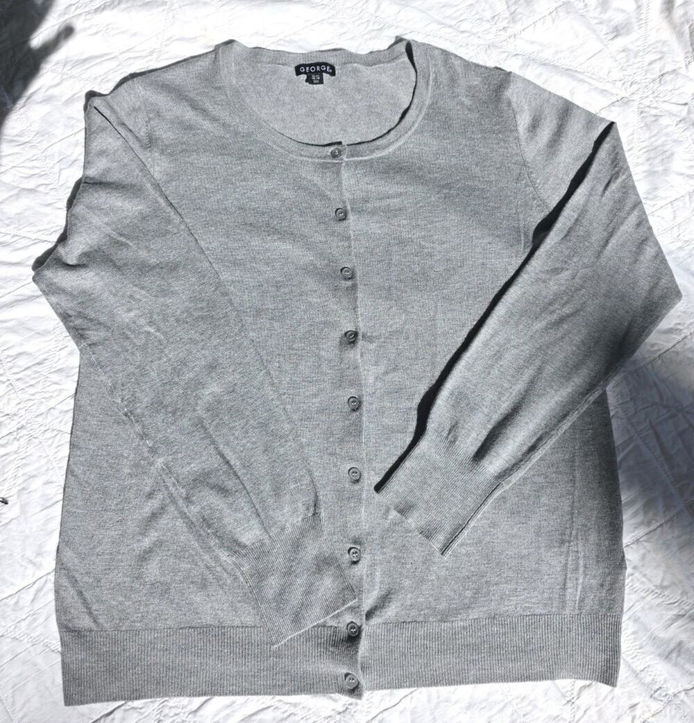 George Women's XL 16-18 Gray Cardigan Button Front Neutral Classic Old Money